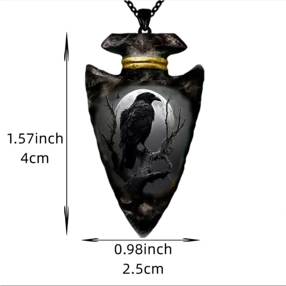 Gothic Geometric Triangle Black Chain Pendant Crow Necklace Faux Fashion Jewelry